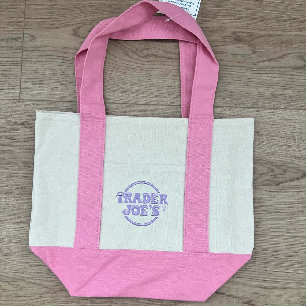 NWT Trader Joe’s Mini Pastel Canvas Tote Bag Easter Basket - Pink